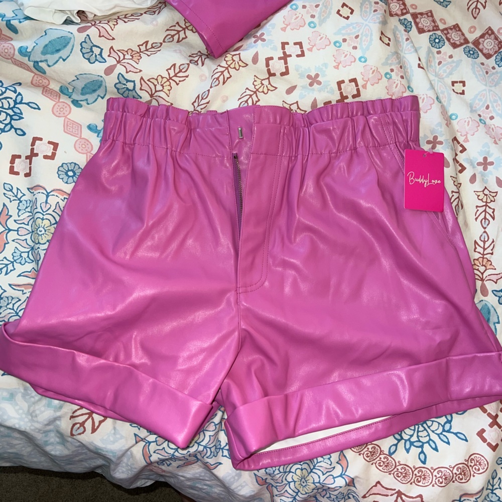 High-waisted leather shorts